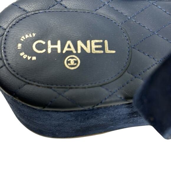 Chanel Suede Calfskin Platform Wedge Sandals Blue Size 39 - Picture 10 of 15